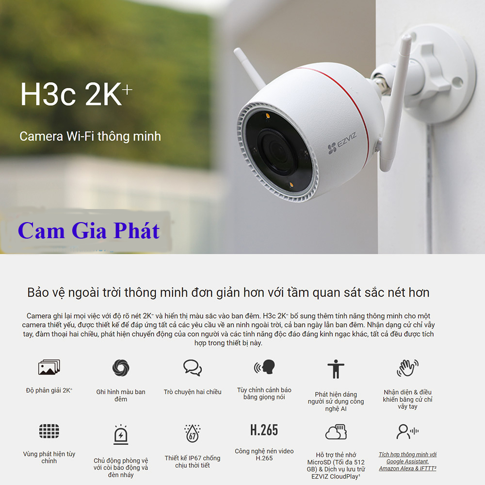 Camera Ezviz IP Wifi thân CS-H3C (4MP, 2.8MM, màu)